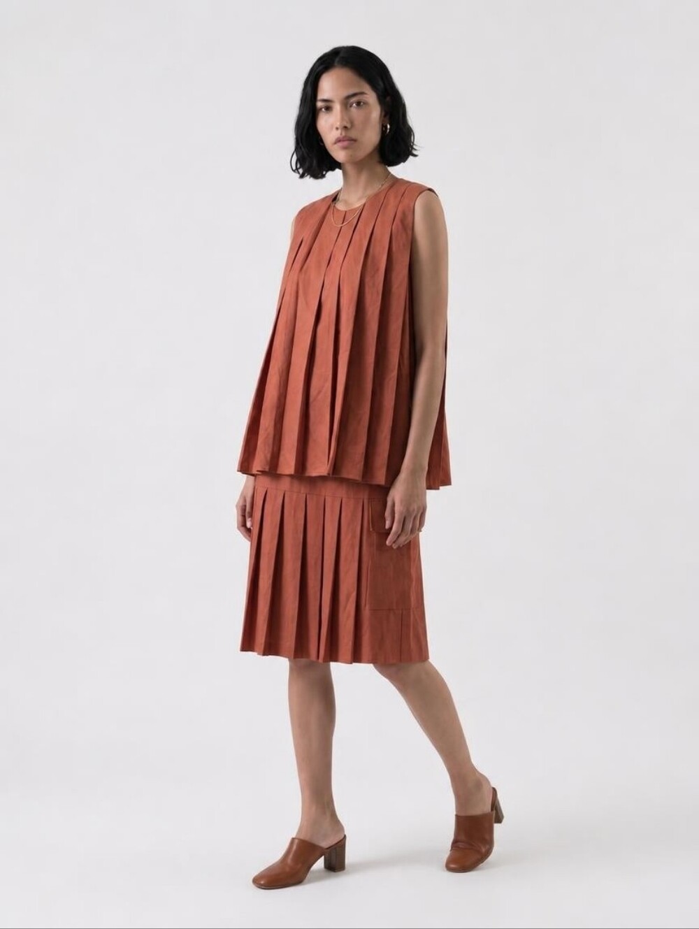 Micacara Italia Rust Pleated Versatile Contemporary Dress NWT Size 4 Misses US